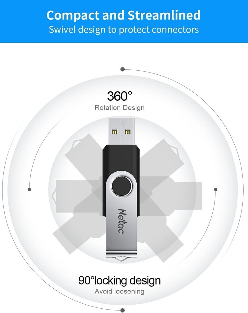 Netac 64GB USB Stick USB 3.0 Flash Drive, Up to 90MB/s, Thumb Drive for Data Storage, Pen Drive with Swivel Design, Memory Stick for External Storage Data/Computer/PC/Laptop/Sound - Image 3